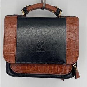 Vintage Bellerose Two-Tone Black & Brown Croc-Embossed Crossbody Organizer Bag